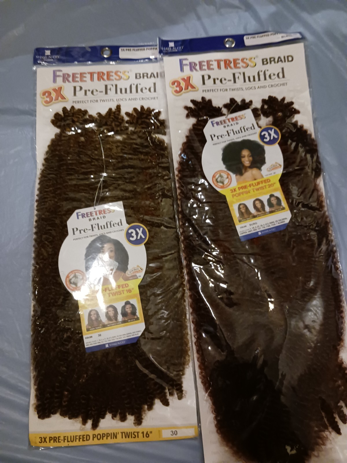 Freetress Poppin’ Twist Pre-Fluffed Crochet Synthetic Hair 2-Pack 16″/20″ Brown