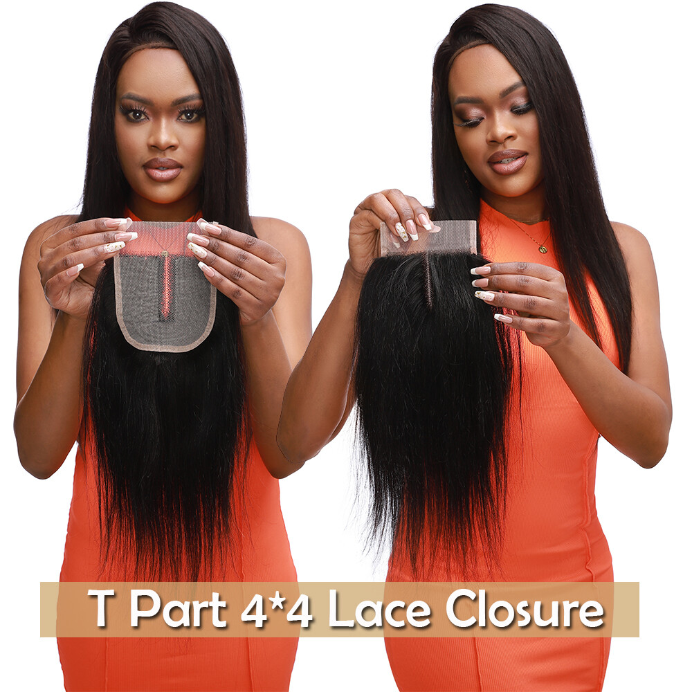 Brazilian Straight 3Bundles with 4*4 T Lace Closure Human Hair Virgin Weave Weft