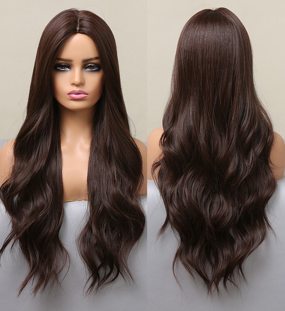 Cosplay Party Wig Dark brown Heat Resistant Synthetic Hair Long Wavy
