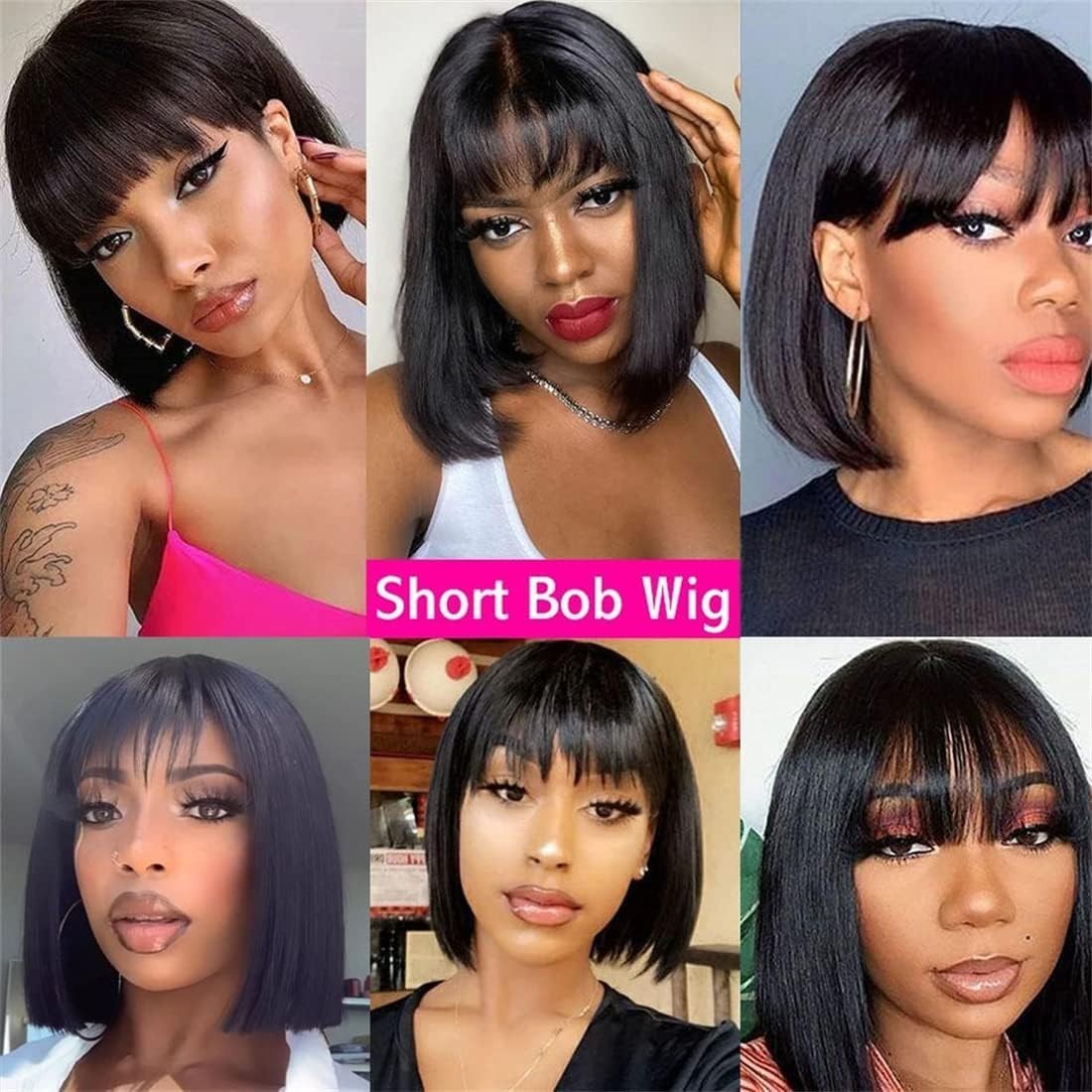 Indian Bob Straight Human Hair Wigs With Bangs 2×1 Lace WigsGlueless for Women