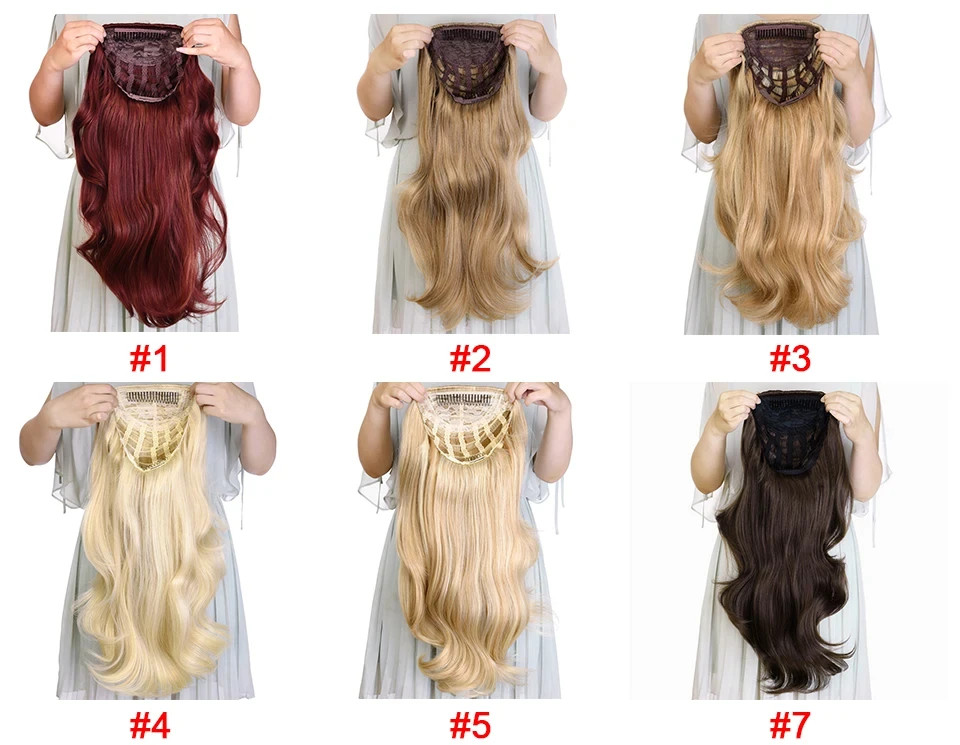 Clips In 24 Inch Blonde Synthetic Long Wavy 3/4 Half Wig Hairpieces For Women
