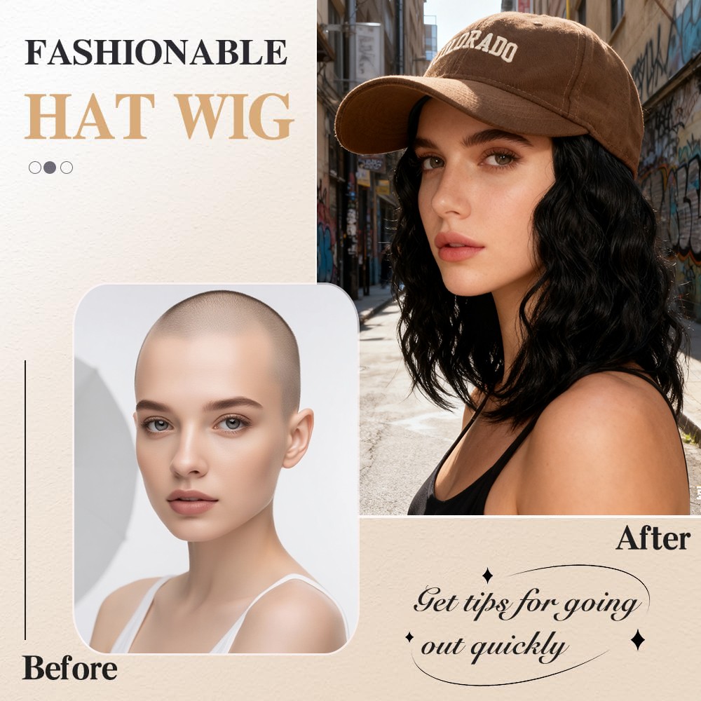 Denim Baseball Cap Hat Wig Hairpiece with Short Curly Casual Daily Wear Dating