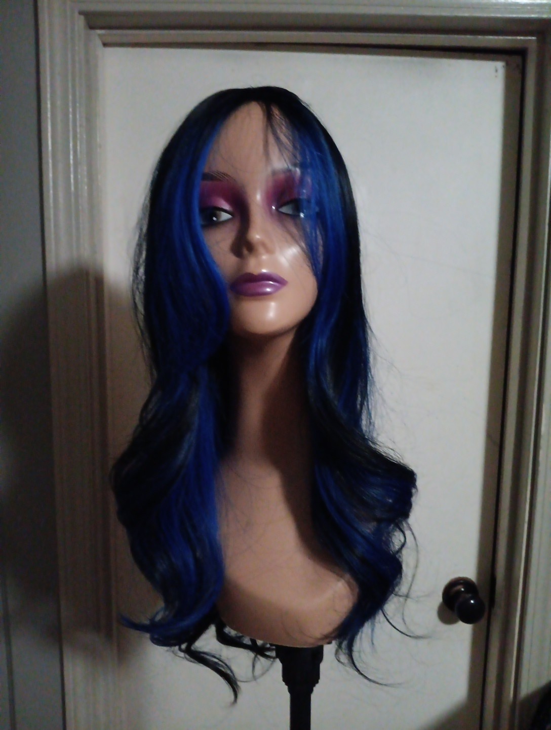 22″ Black With Blue Streaks Synthetic Wig