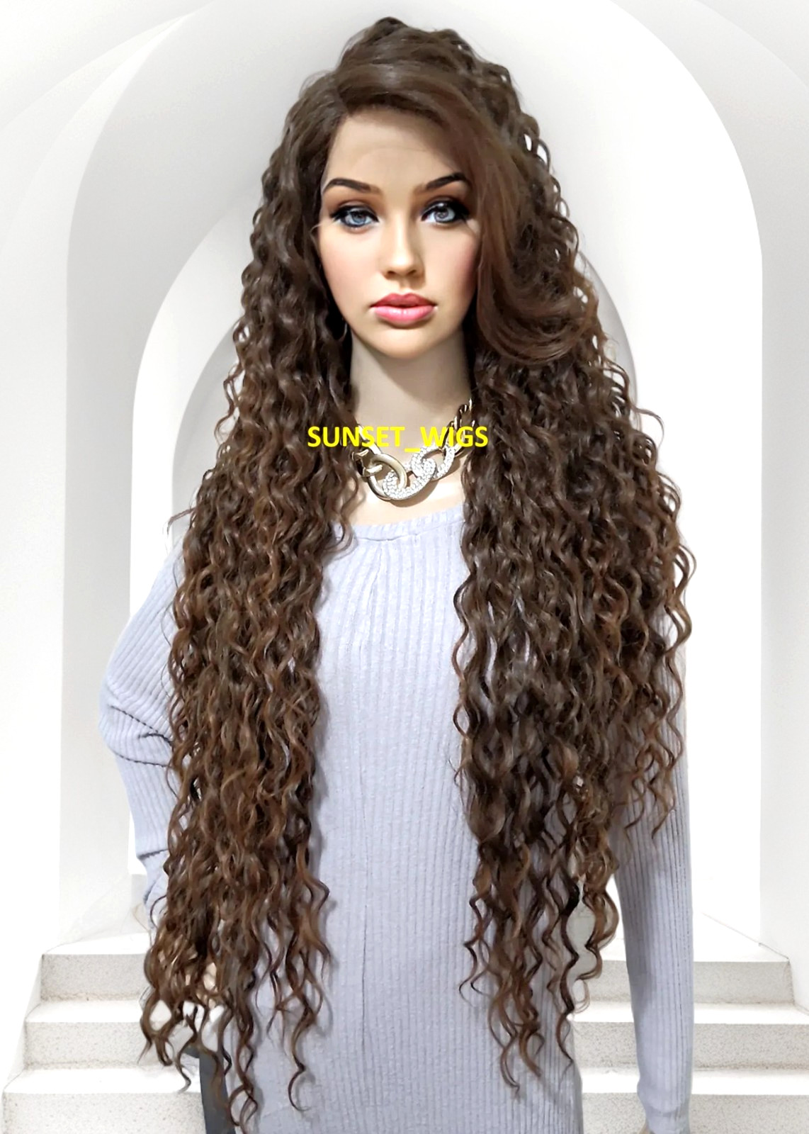 41″ LACE FRONT WIG EXTRA LONG CURLY LAYERED BROWN AUBURN MIX HEAT OK NEW