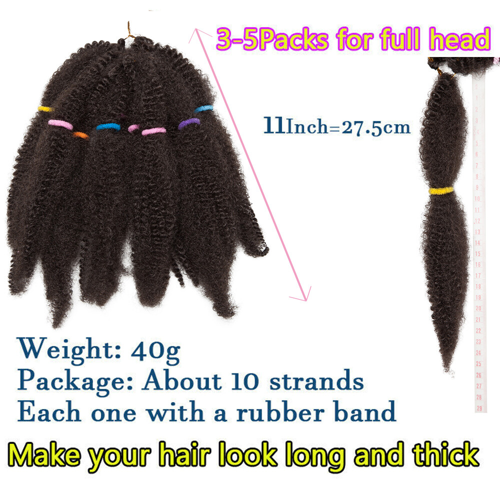 Black Kinky Curly Afro Braid Long Hair 100% Natural As Human Hair Extensions US