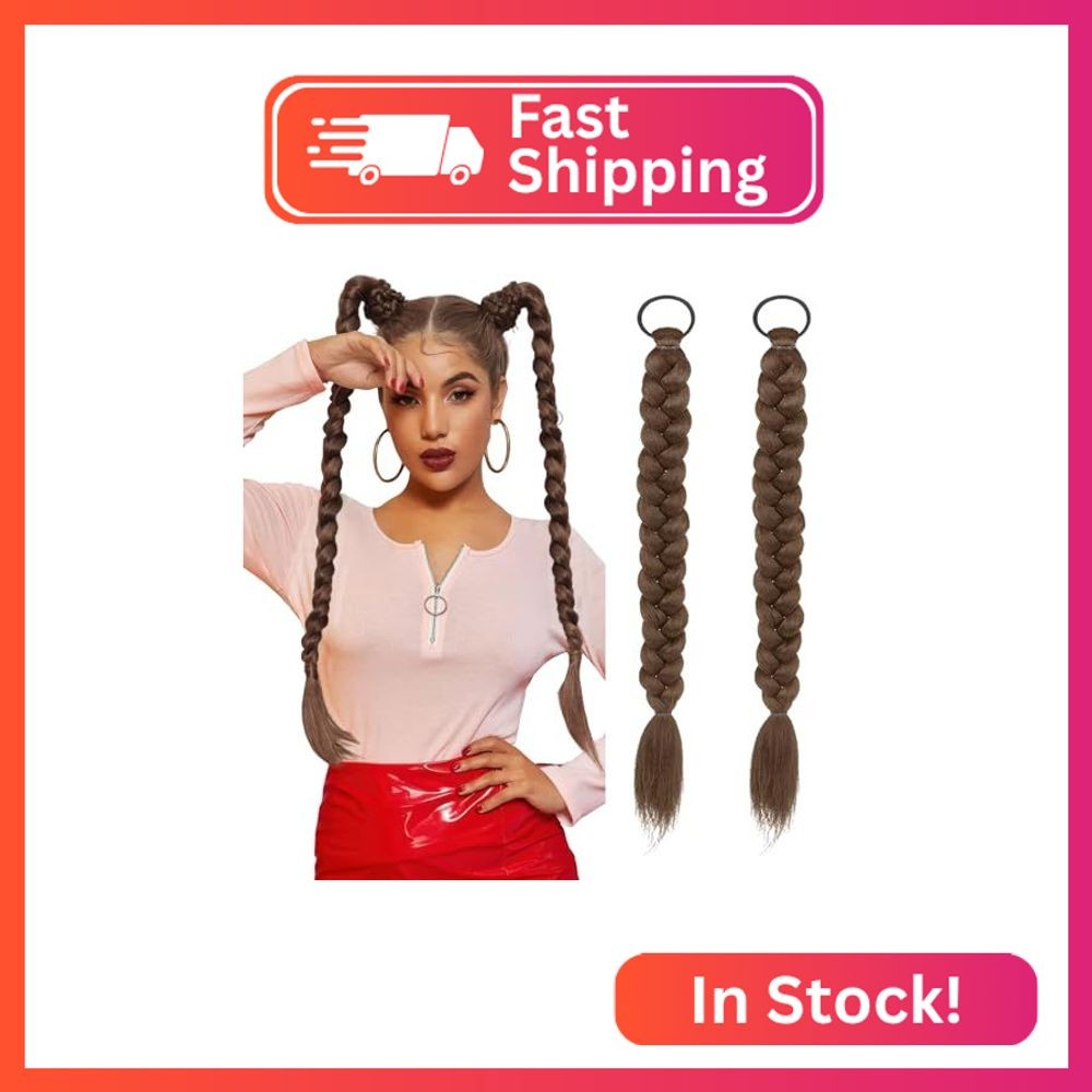 2Pcs Braided Ponytail Extensions with Hair Ties Soft Synthetic Hair Pieces Strai
