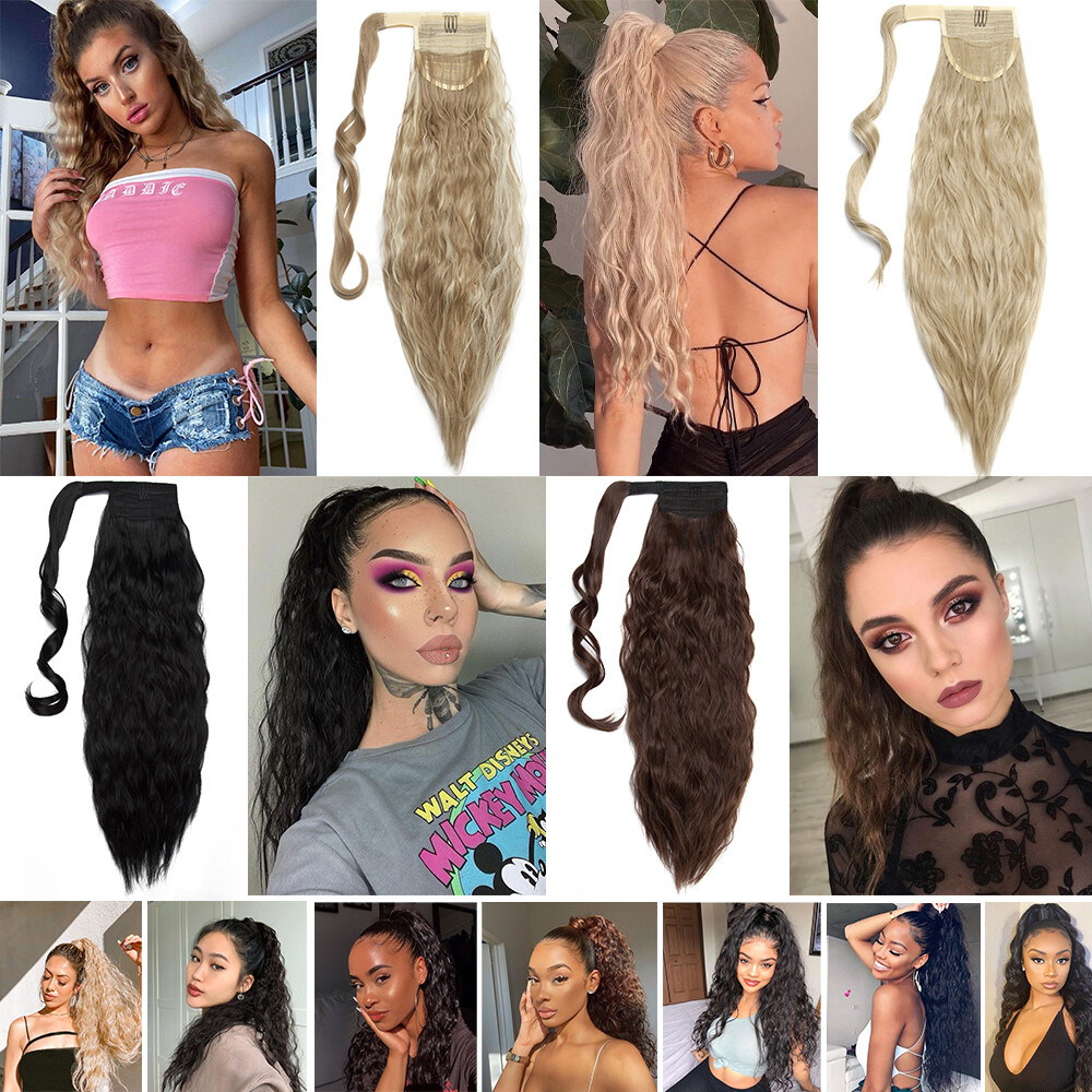 Hair Wrap Around Ponytail Clip In Pony Tail as human Extensions Straight Curly