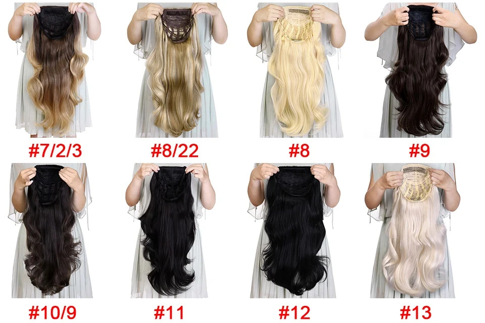 Clips In 24 Inch Blonde Synthetic Long Wavy 3/4 Half Wig Hairpieces For Women