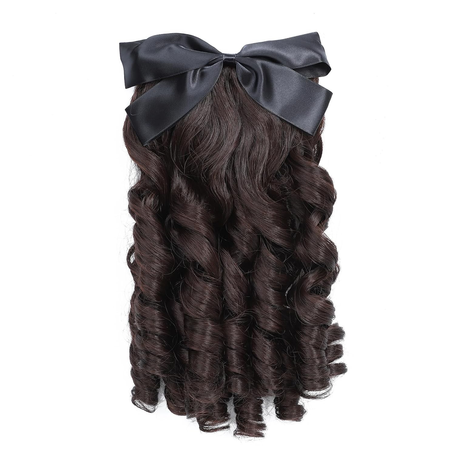 Regency Ponytail Hairpiece with Bow Spiral Curl – Elegant Colonial Cosplay Wig