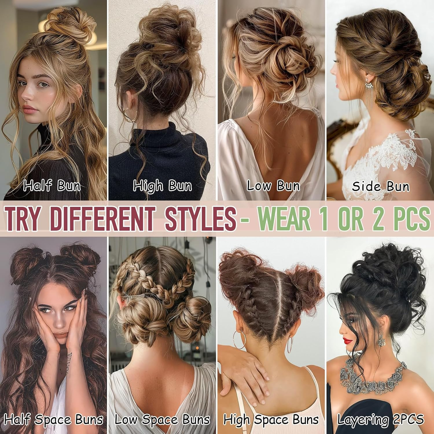 2 PCS Messy Bun Hair Piece Wavy Curly Scrunchies Synthetic Chignon Ponytail Hair