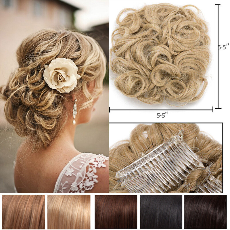 THICK Chignon Messy Bun Updo Clip in Extensions Curly Hair Piece Real as Human