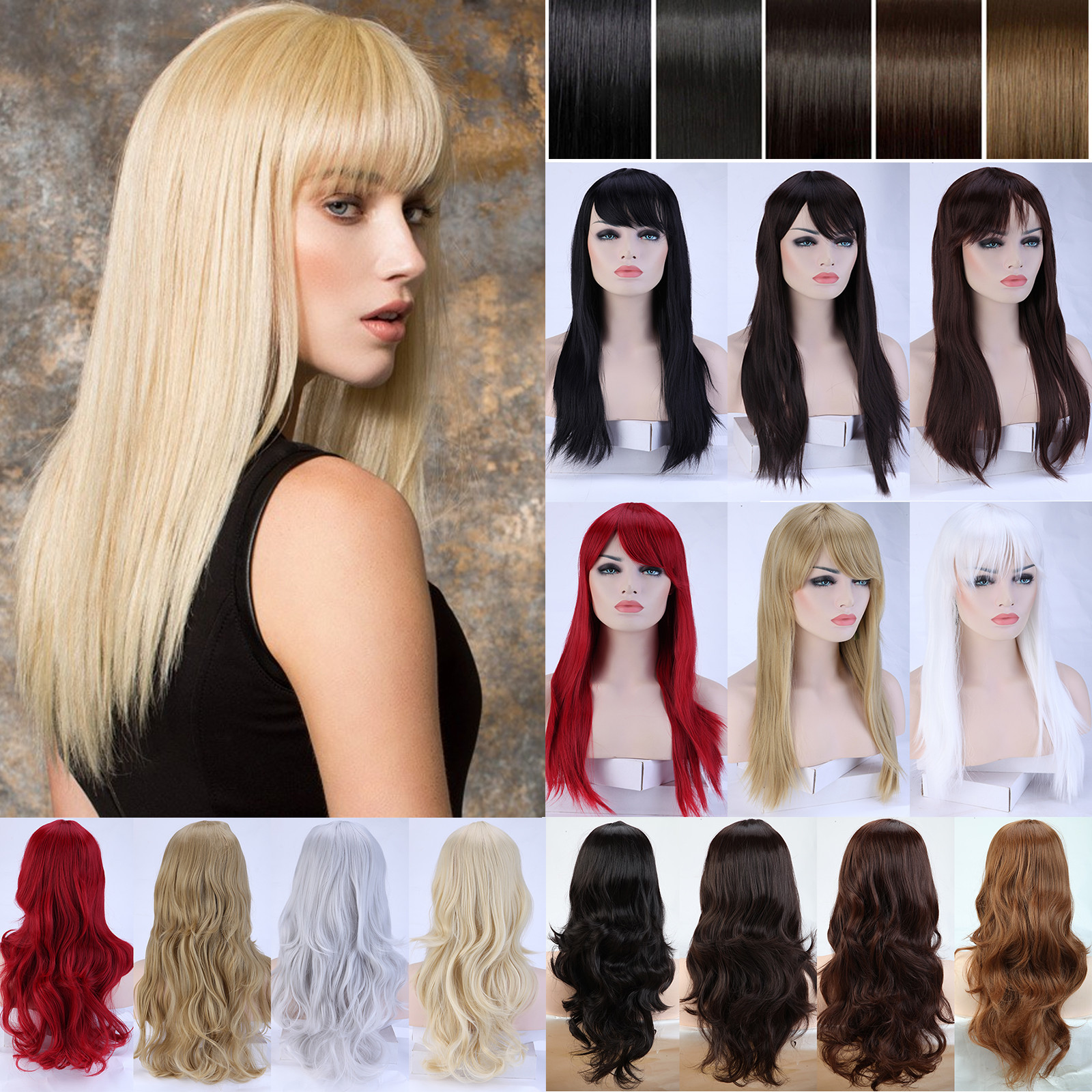 Hot Long Hair Full Wig Ombre Two Tone Heat Resistant Synthetic Fibre Wigs Thick