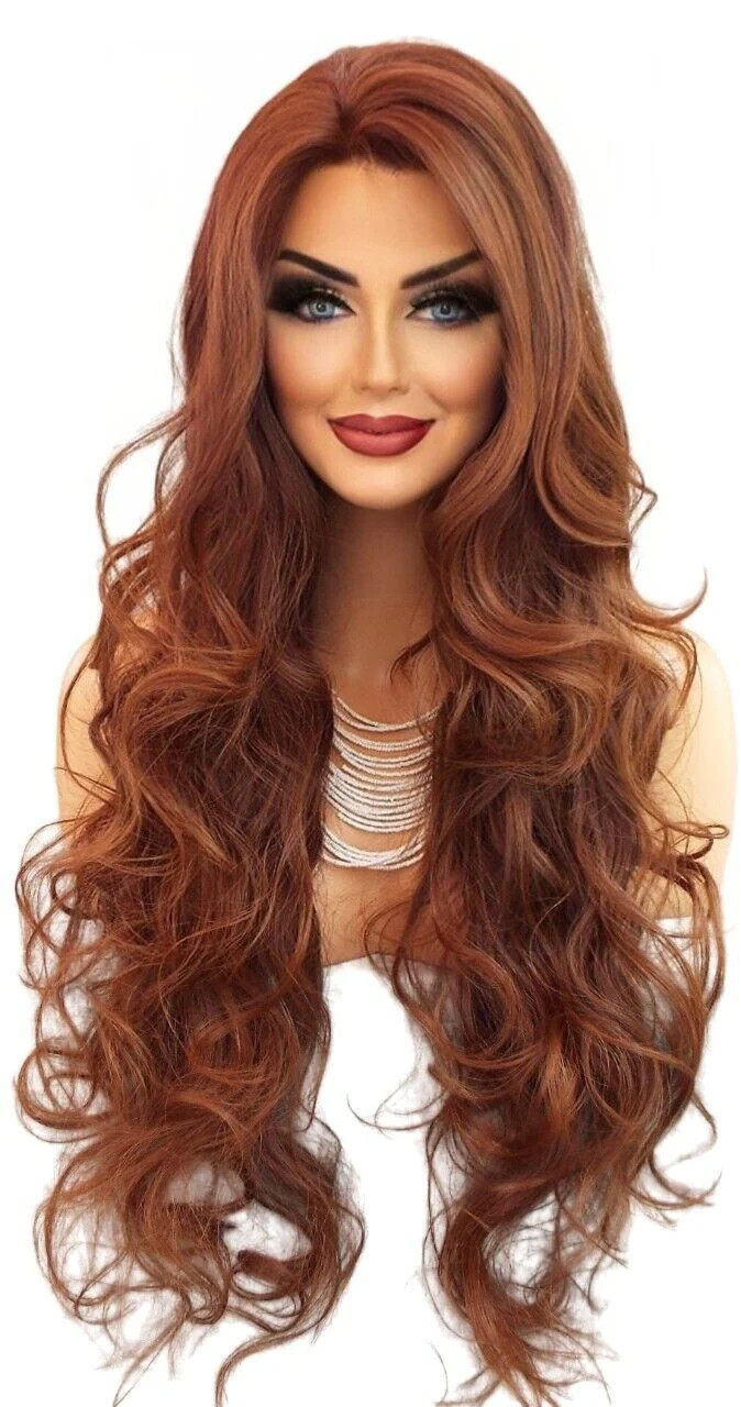 LONG WAVY HAND TIED LACE FRONT HEAT FRIENDLY WIG CLR T4.30 STUNNING US SELL 485