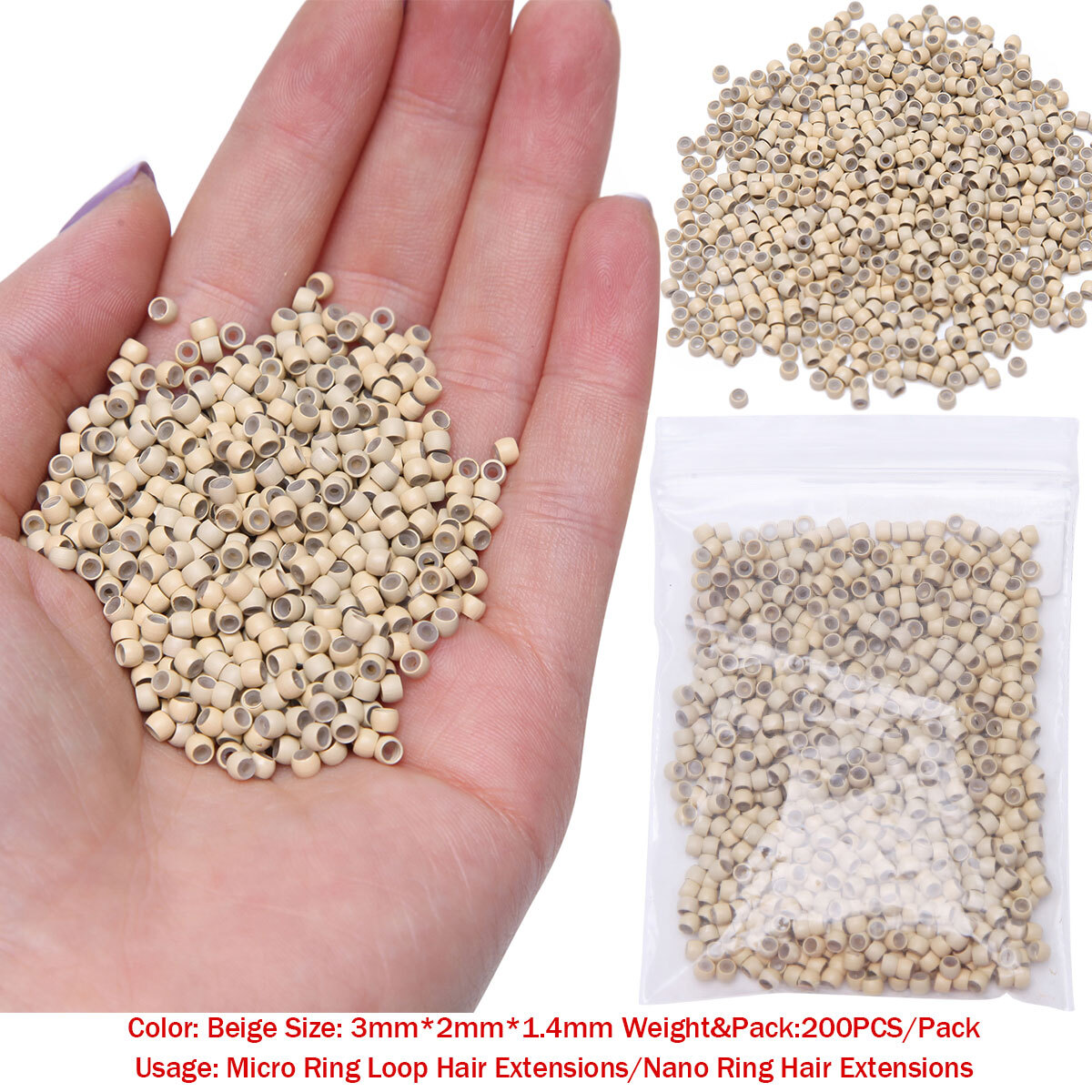 5mm 3mm 6mm Silicone Lined Micro link nano Ring Crimp Beads for Hair Extensions