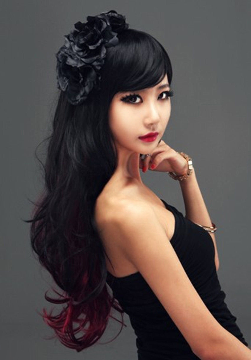 New Fashion Sexy Long Black Red Curly Wavy Women Lady Hair Wig Wigs + Wig Cap