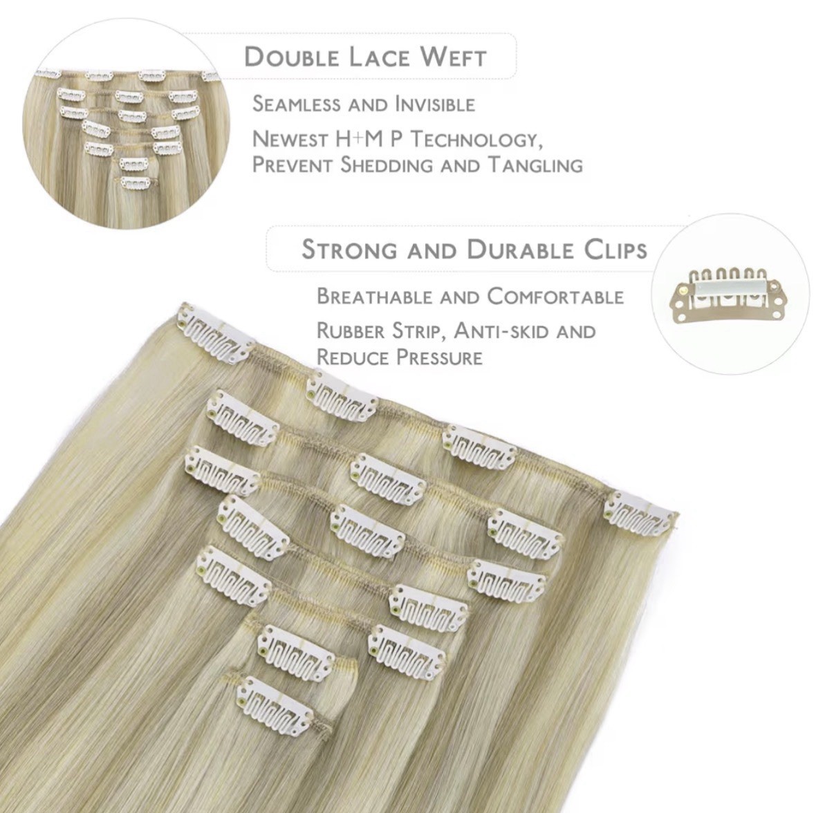 Wennalife Clip in Human Hair Extensions 14 inch 120g 7pcs Highlighted Blonde