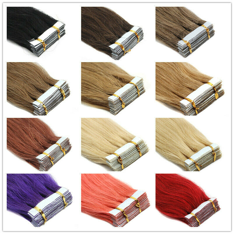 Tape in Real Human Hair Extensions Skin Weft Remy Hair Highlight Ombre 16-26inch