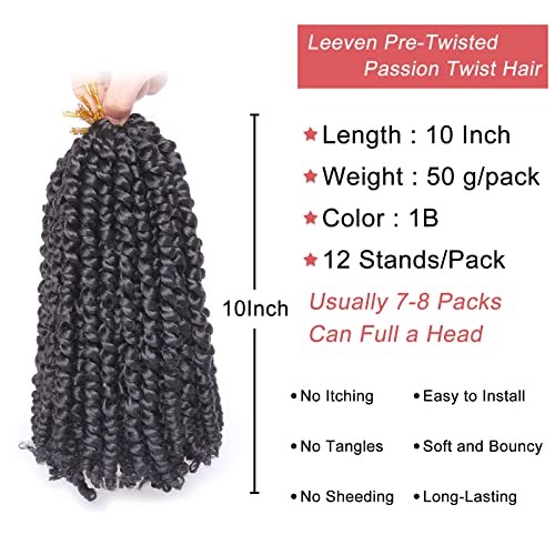 8 Packs 10 Inch Passion Twist Hair for Women Natural 10 Inch (Pack of 8) #1B