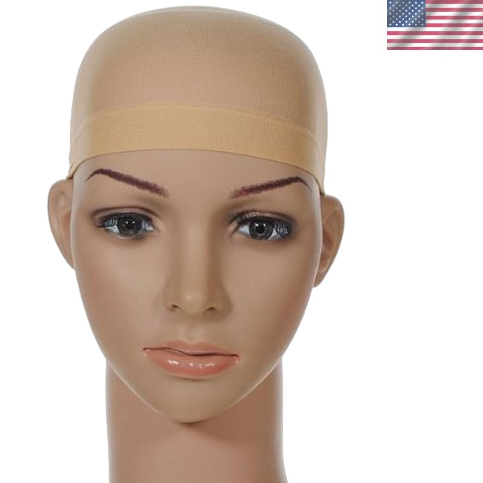 Beige Stretchy Nylon Wig Caps – Universal Fit for Comfort & Security (2pcs)