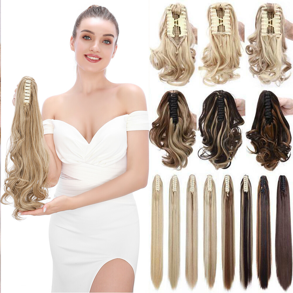 Claw Ponytail Clip In On Pony Tail Hair Extensions Ombre As Human Hair Synthetic