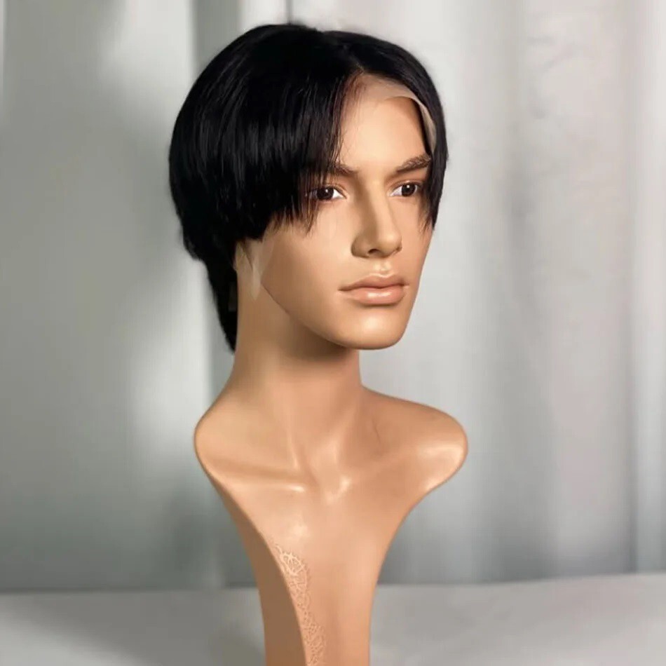 Short Human Hair Wig For Men Brazilian Remy 13×6 Lace Front Male Wig Pre Plucked