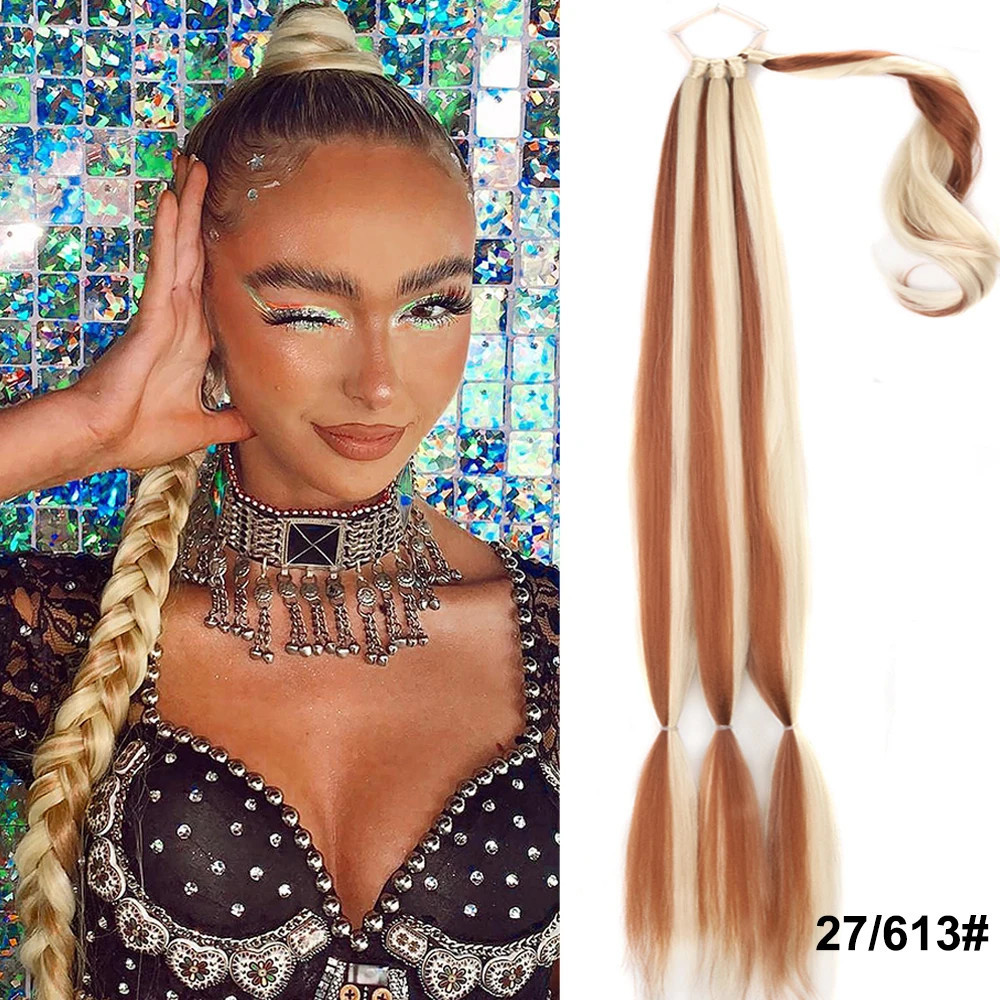Black Brown Blonde Braided Ponytail Extensions Synthetic Fake Hair For Women