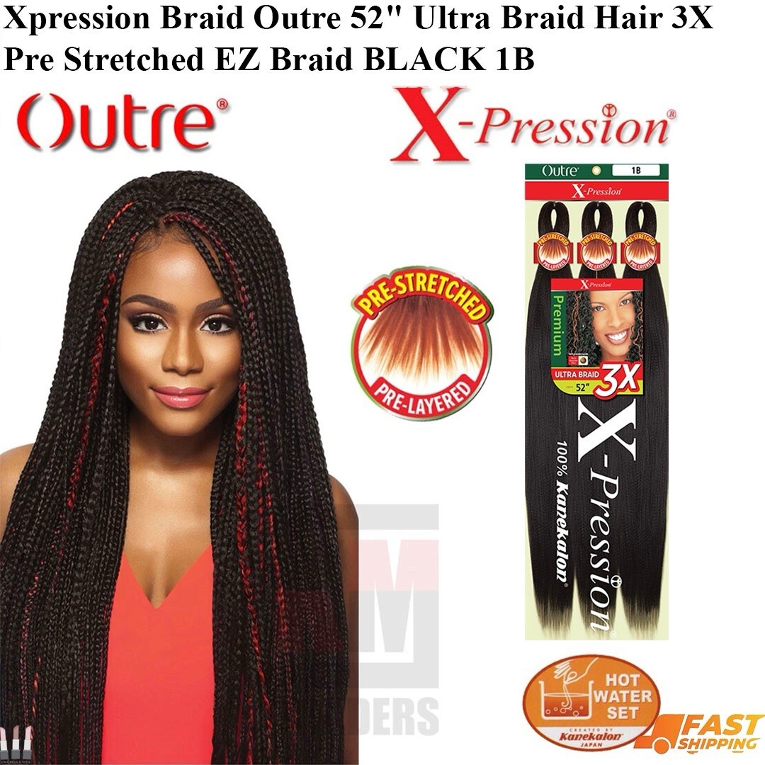 Xpression Braid Outre 52″ Ultra Braid Hair 3X Pre Stretched EZ Braid Black #1B