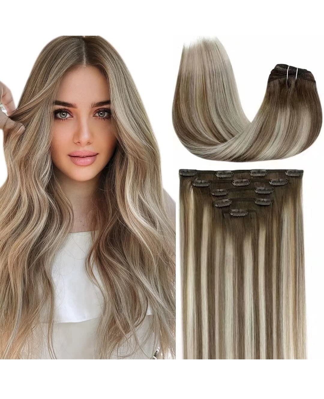 Light Brown to Platinum Blonde Human Hair Ext 5pcs/70g 22 inch