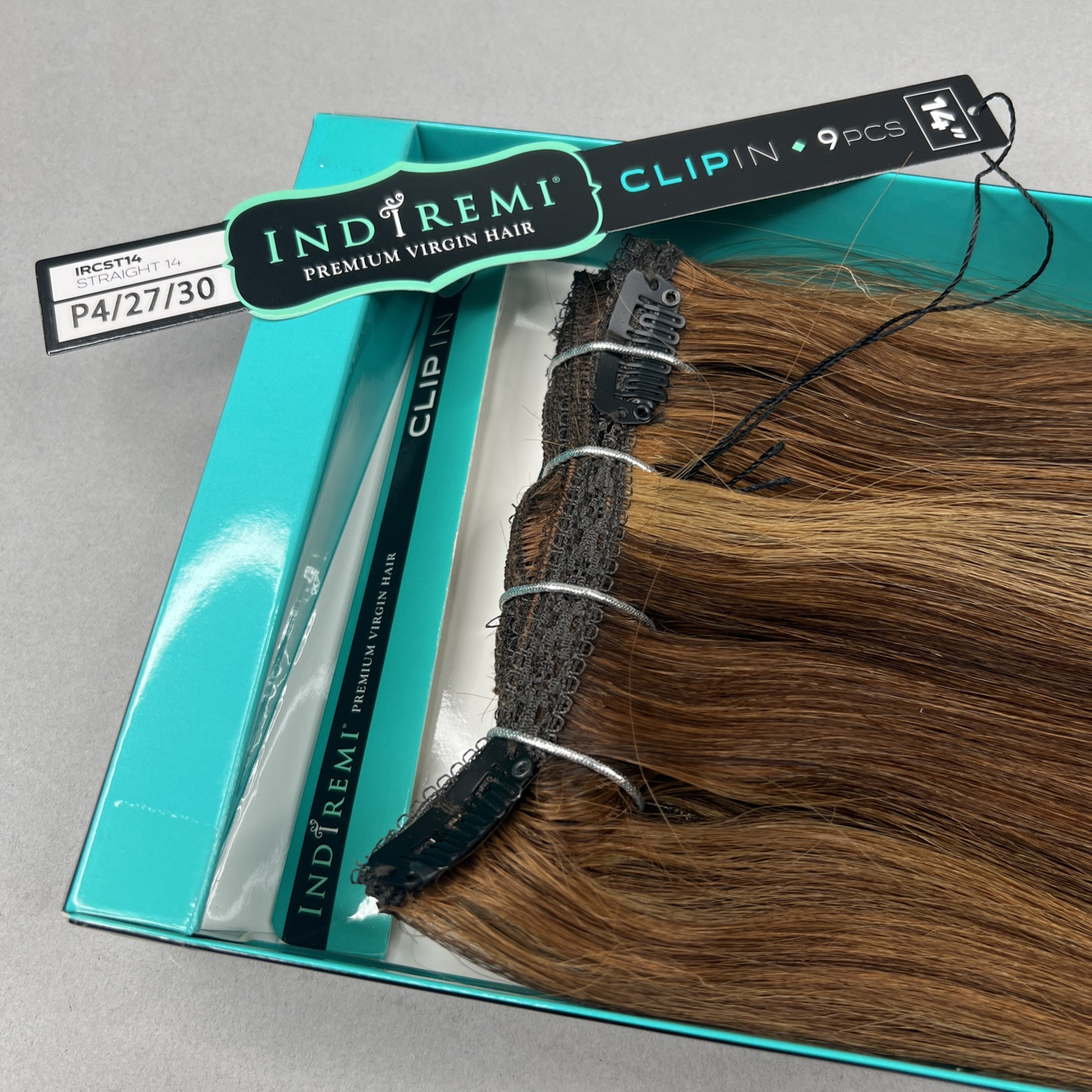 Indi Remi 9 Pc 14” Clip-in #4/27/30 Double Honey & Brown Straight Virgin Hair