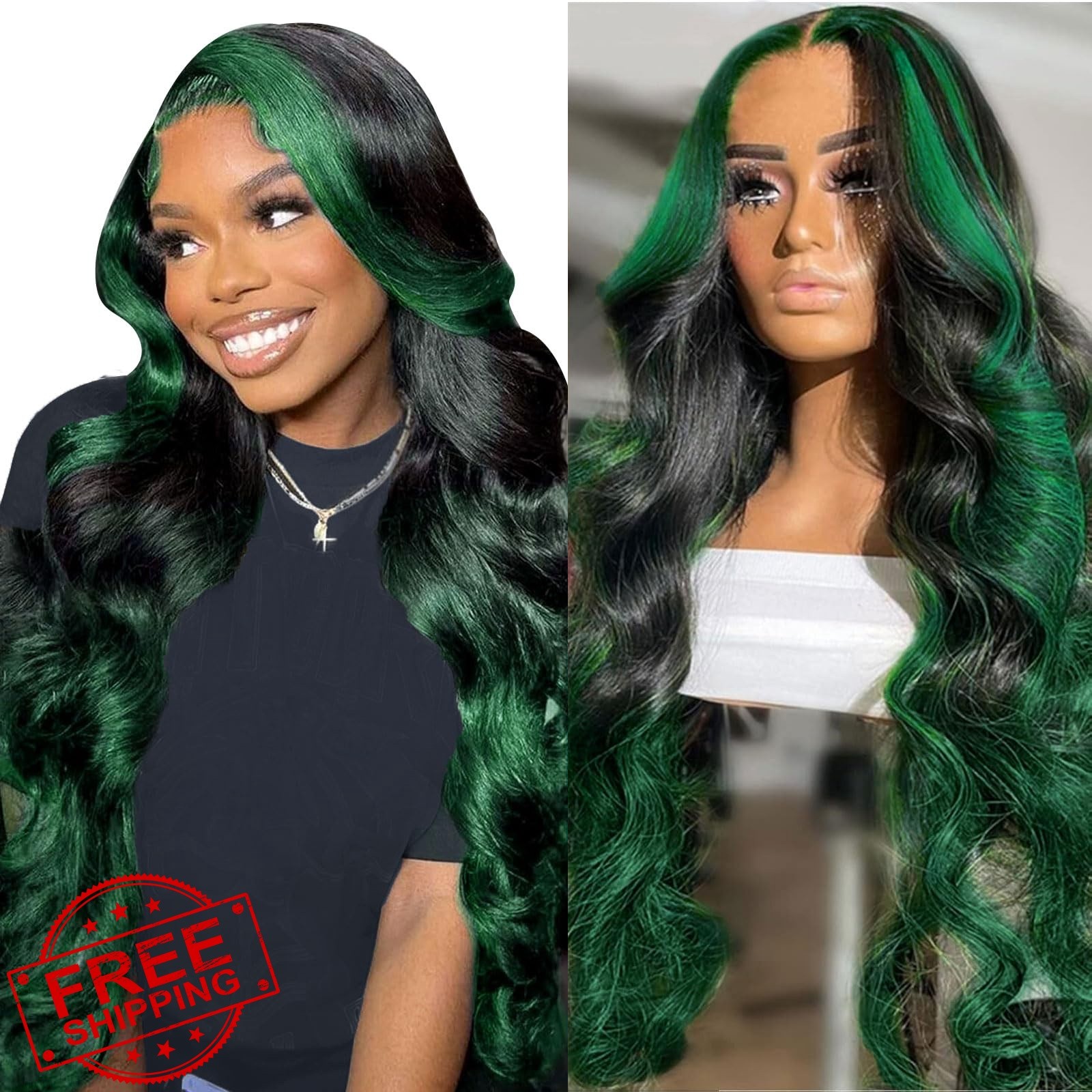 haha Black Green Ombre Wig 26 Inch