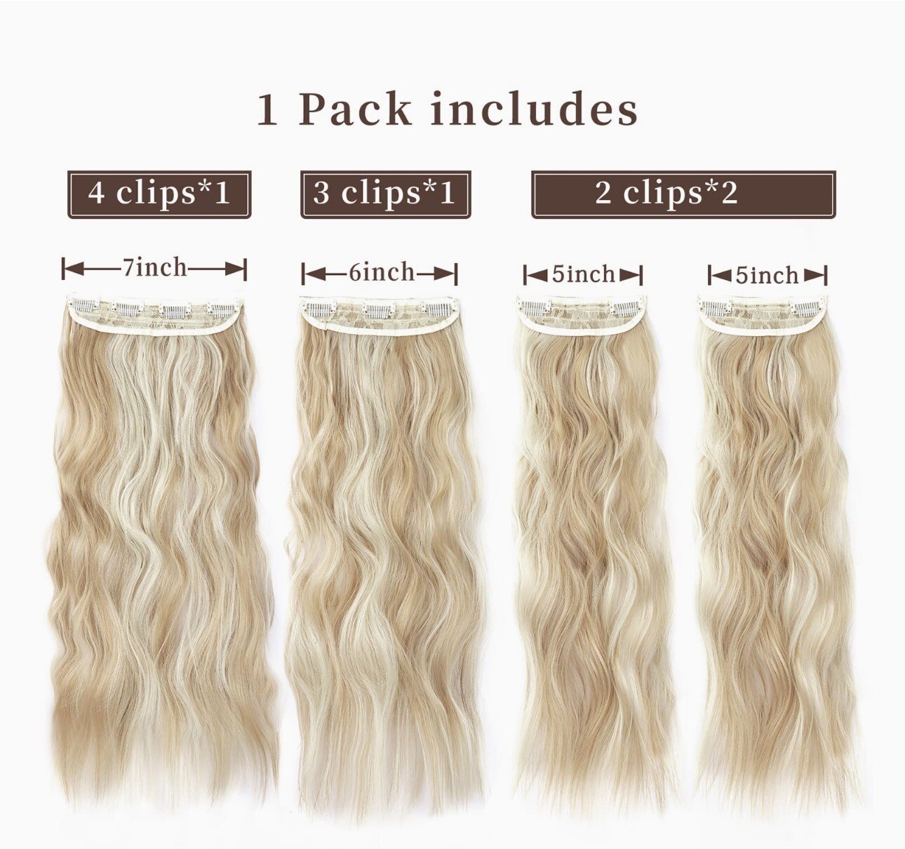Long Wavy Synthetic Clip In Hair Extension-20”-4PCS-Dark Golden Mix Beige Blonde