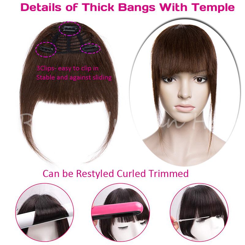 Thick Fringe Bangs 100% Remy Human Hair Extensions Clip In Hairpiece Topper Thin
