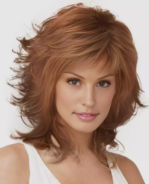 Women Medium Red Brown Mix Synthetic Hair Wigs Women Soft Natural Daily Wig