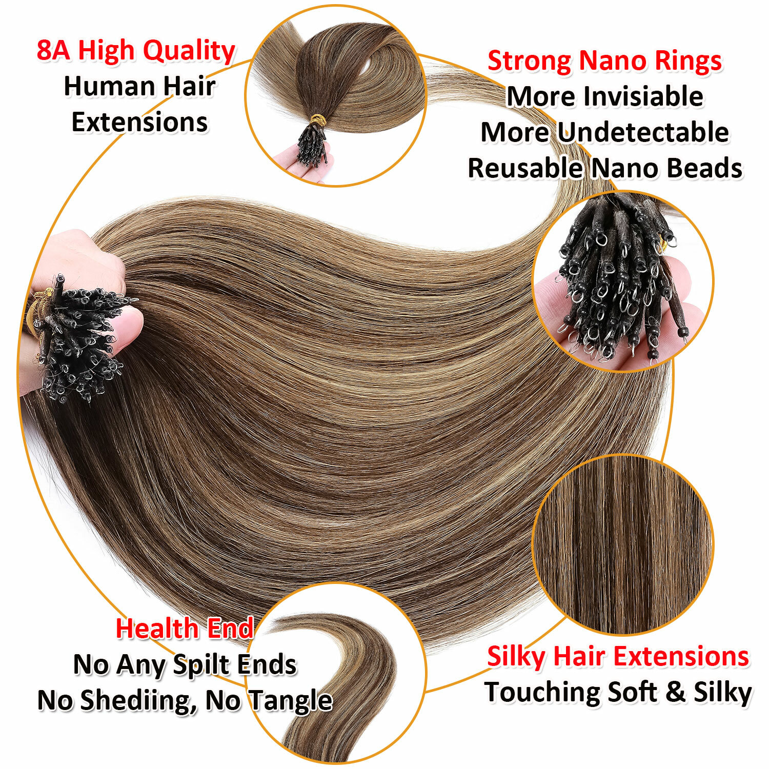 THICK Russian 100%Real Remy Human Hair Extensions Micro Nano Loop Ring Bead Link