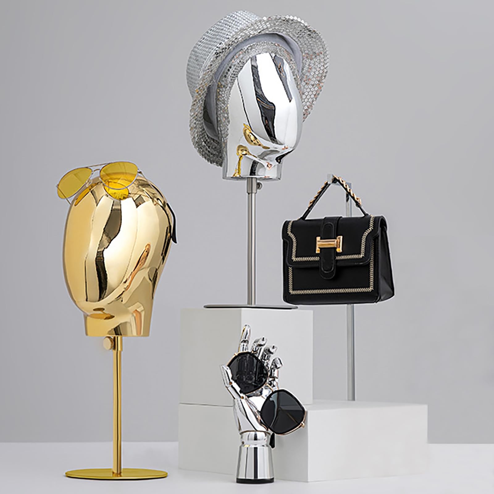 CHADWICK 20″ Chrome Wig Head Stand Mannequin Display for Wigs Hats Salon