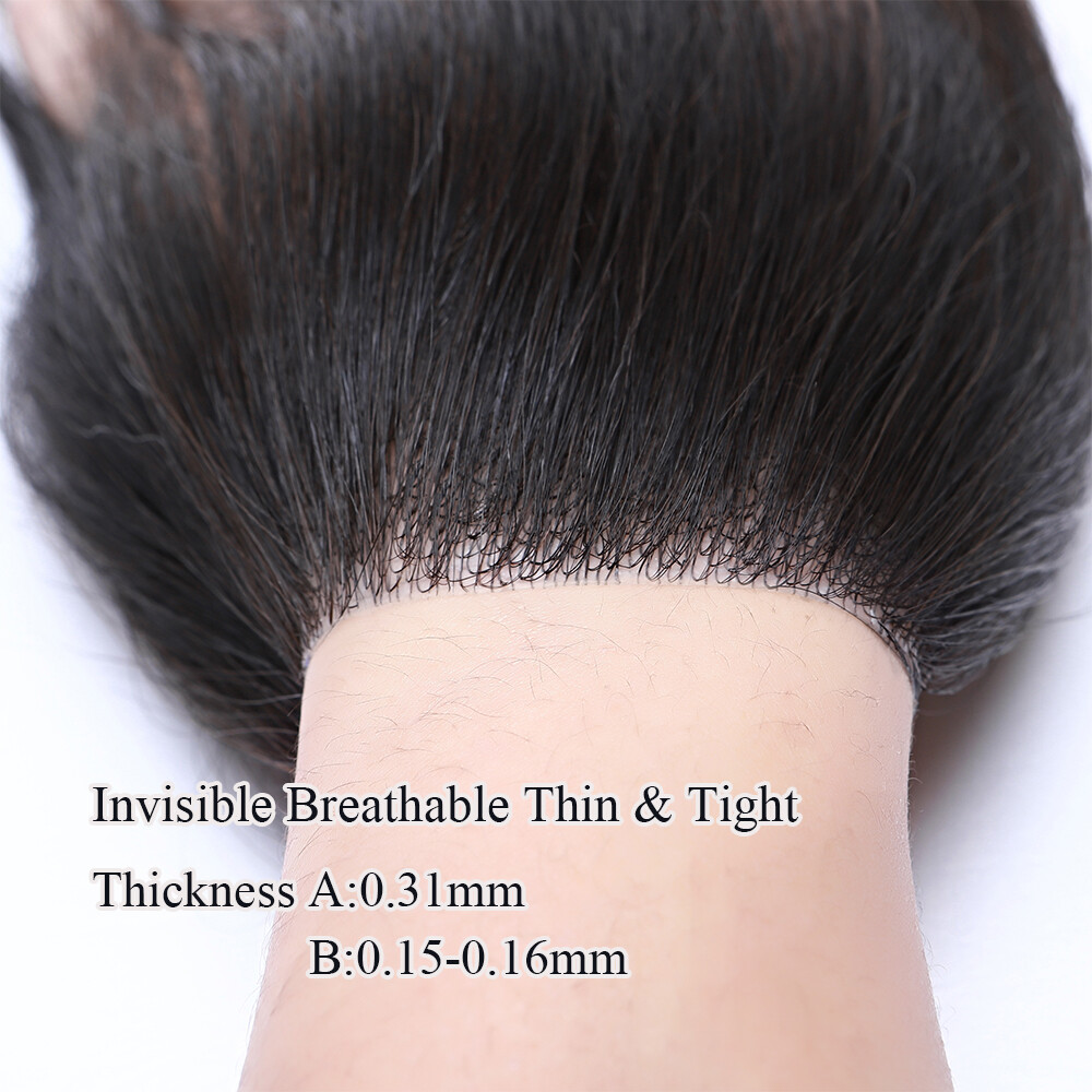 Super Thin Skin PU Mens Toupee Hairpiece Remy Human Hair Replacement V-LOOP Wigs