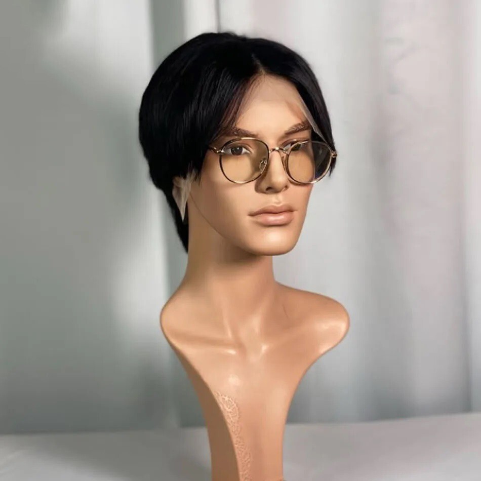 Short Human Hair Wig For Men Brazilian Remy 13×6 Lace Front Male Wig Pre Plucked