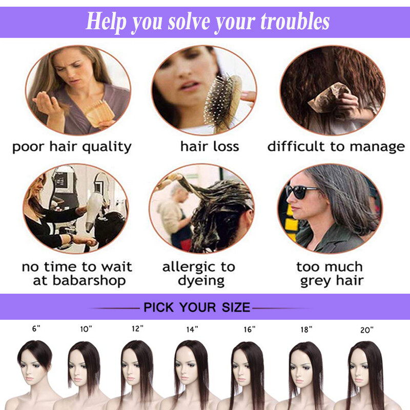 Silk Top Clip In Remy Human Hair Topper Women Hairpiece with Bangs ForLoss Hair
