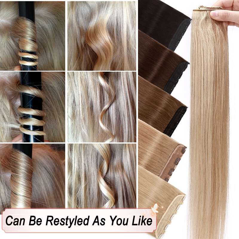 One Piece Clip In Thick Remy Human Hair Extensions 3/4 Full Head Straight & Wavy