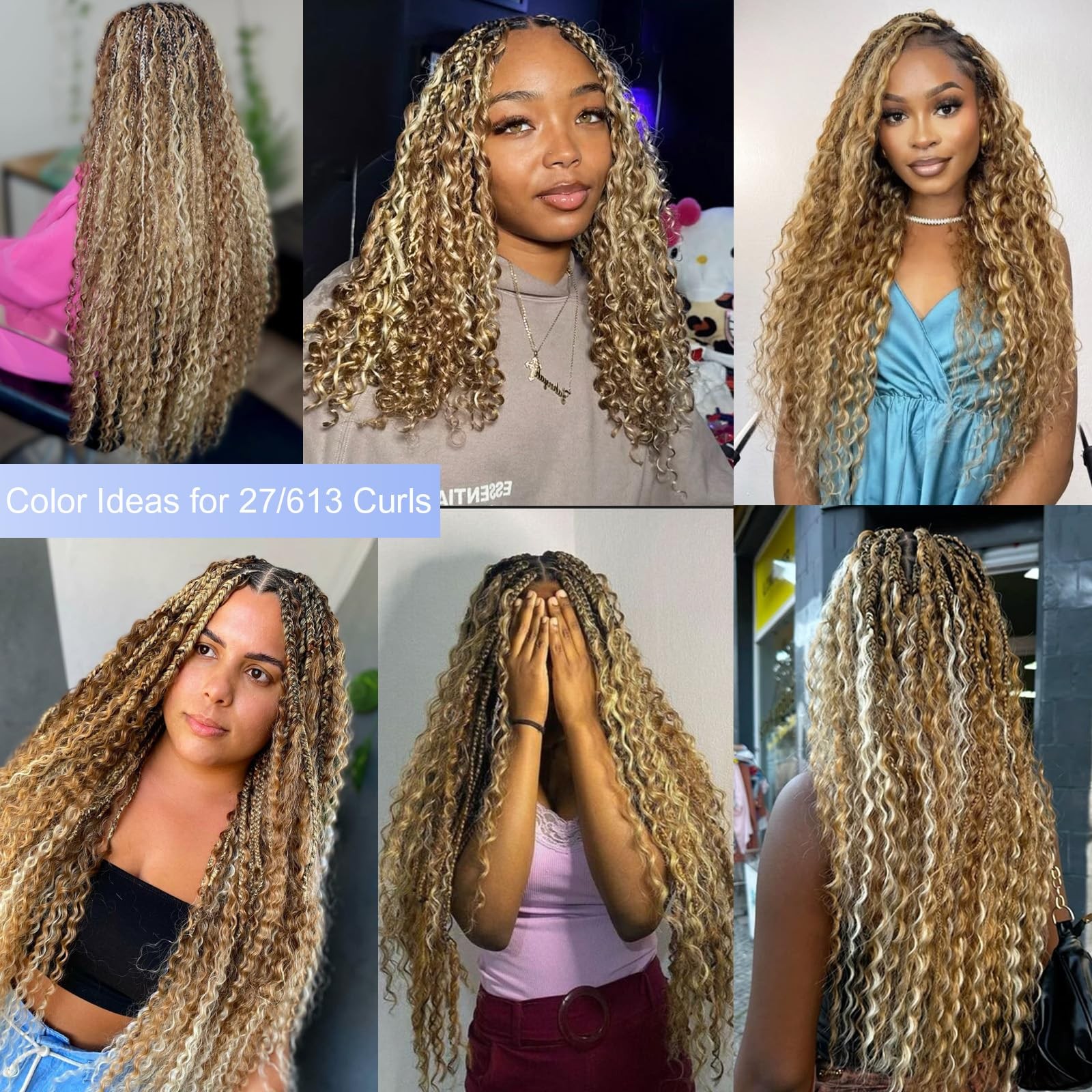 Long Curly Braiding Hair Highlights Deep Water Wave Bulk for Boho Braids #27/613