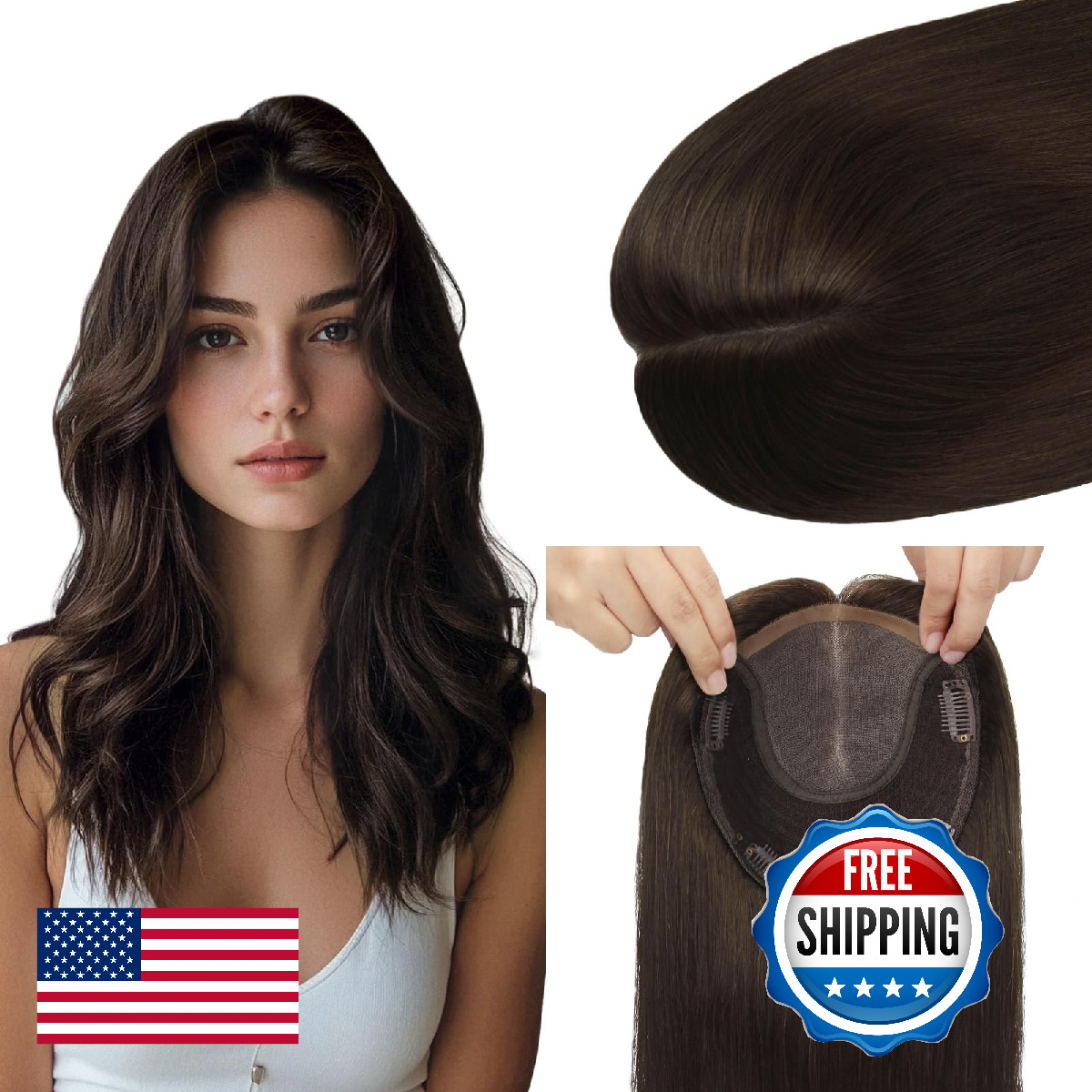 Kolala Hair Toppers For Women Real Human Hair 6X7 Inch 150 Density Base 12 Inch