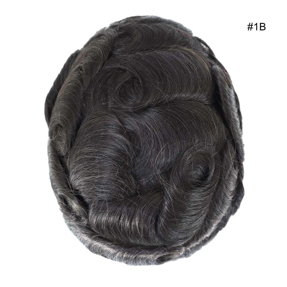 Natural Mens Toupoee Lace Front Hair Replacement System Black Hair Pieces #1B