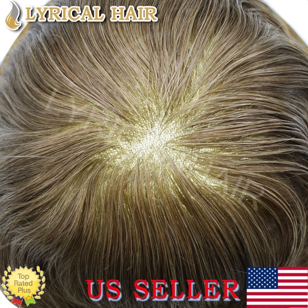 Full PU Mens Toupee Human Hair Replacement System Black Grey Brown Hairpiece Wig