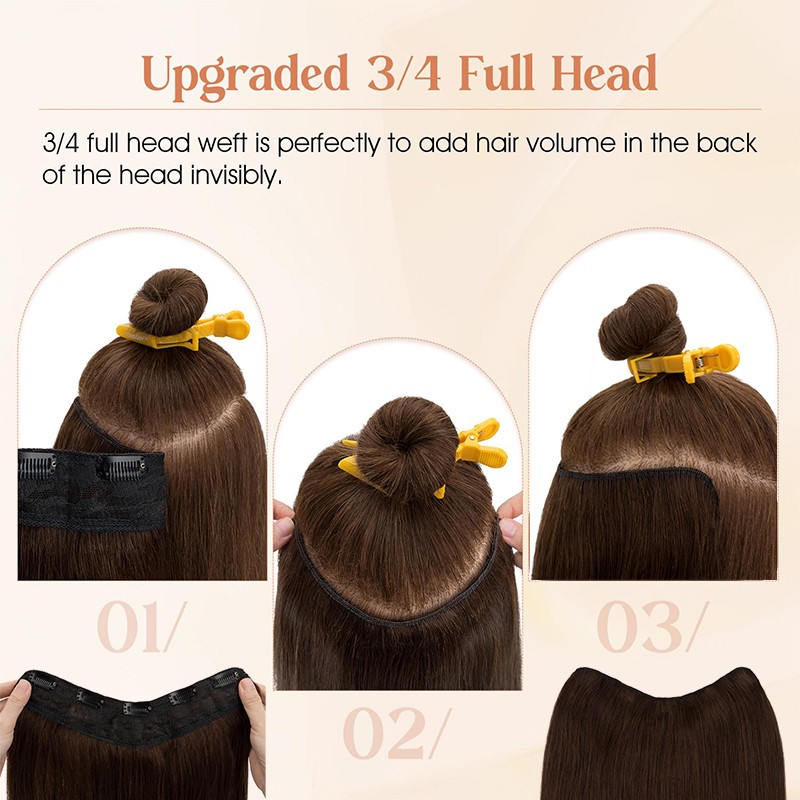 CLEARANCE One Piece 100% Real Remy Human Hair Extension Clip in V-shape Balayage