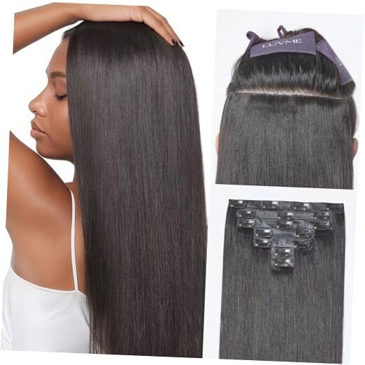 0.59mm Zero Trace Invisible Clip in Hair Extensions 7 16 Inch Yaki Straight