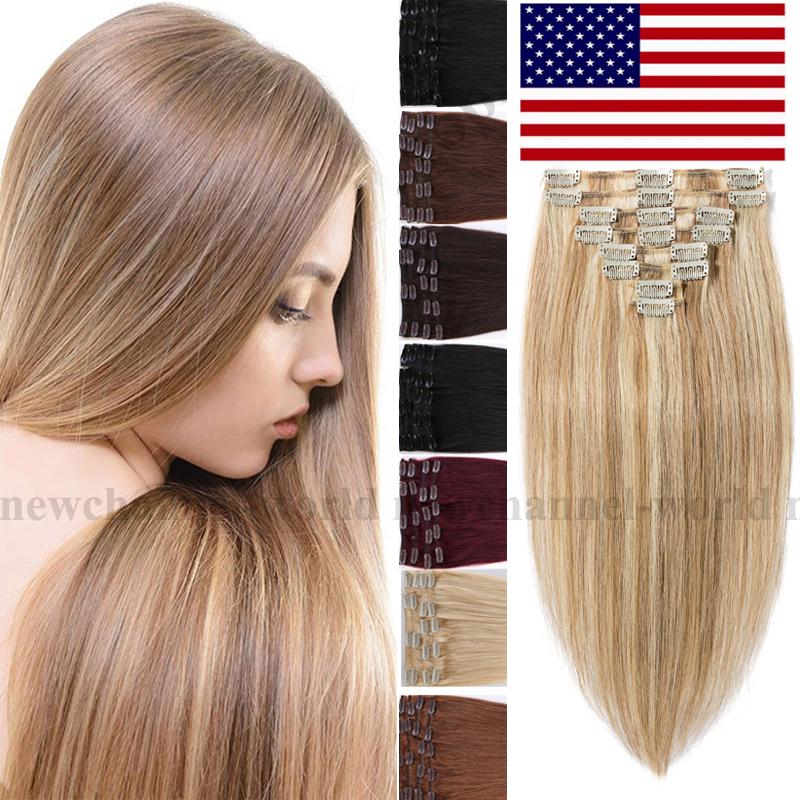 Silky Real Long Clip in Remy Human Hair Extensions Full Head 70-120g Blonde B341