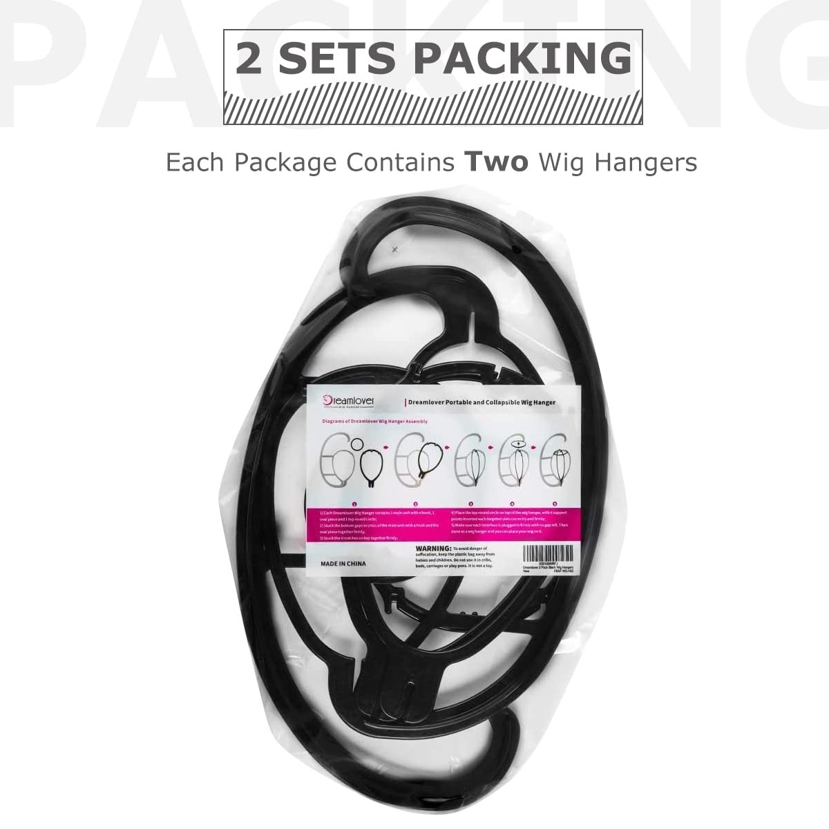 Dreamlover Hanging Wig Stand, Drying 2 2 Count (Pack of 1), Black