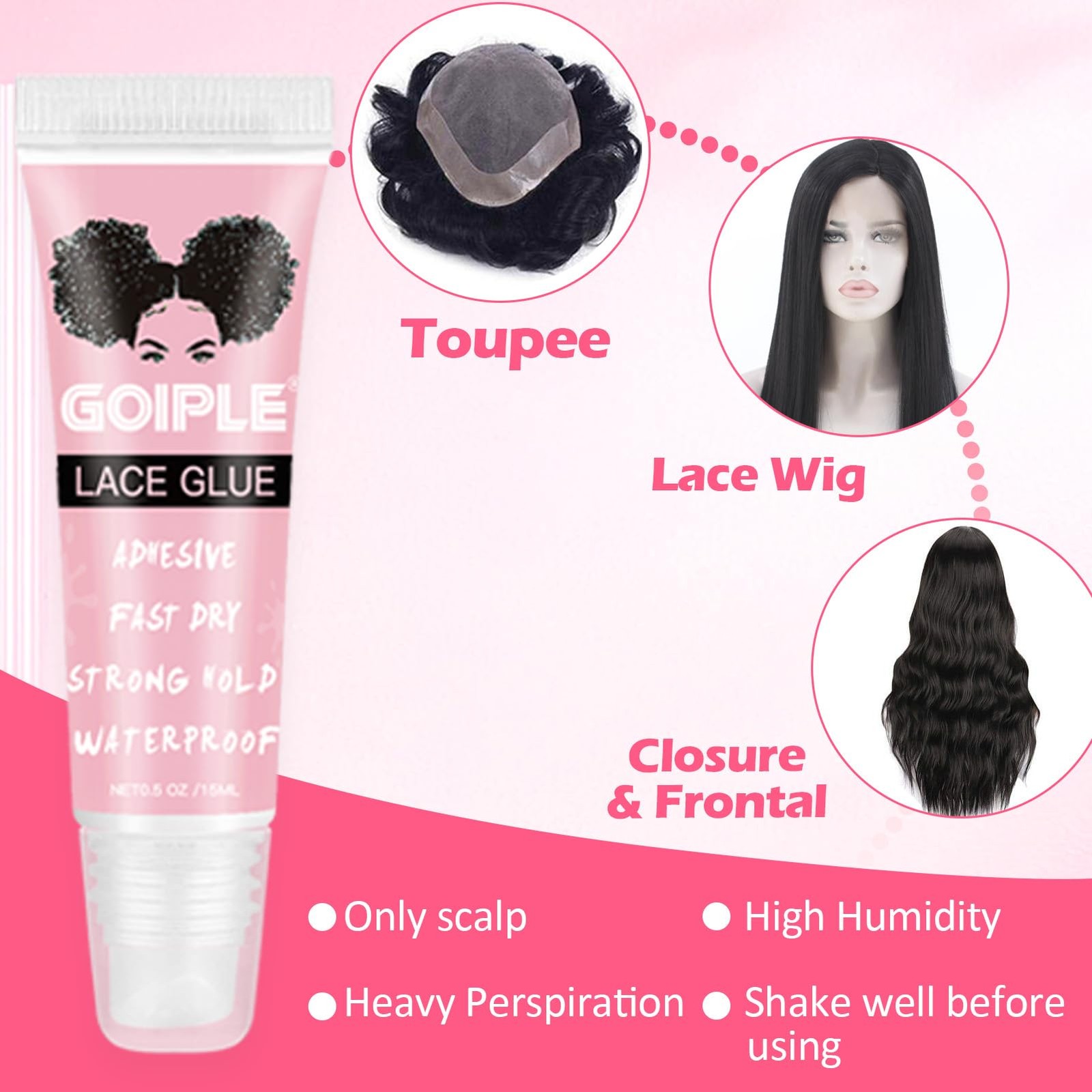 Wig Glue for Lace Front Lace Wigs, 0.5 OZ Waterproof Lace Front Wig Glue for …