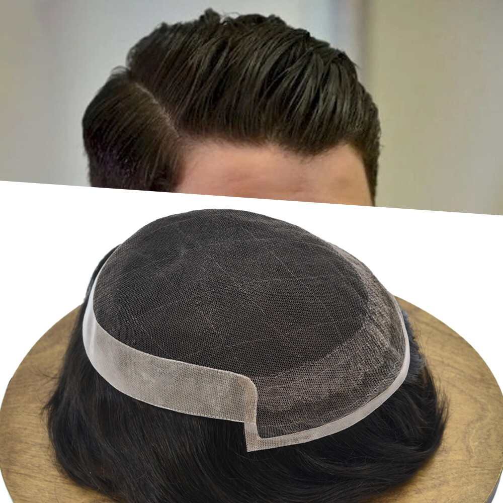 Toupee Men Human Hair Replacement Systems French Lace Poly Coating Wig Hairpiece