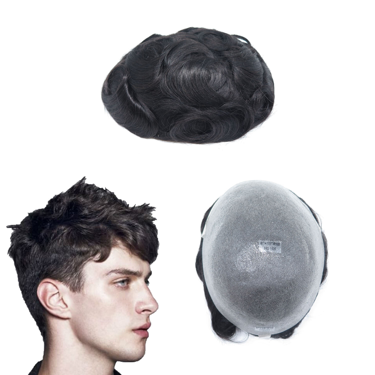 Mens Toupee Human Hair Replacement System V-looped Ultra Thin Skin Pieces NG
